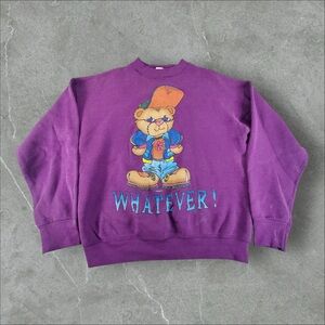 Vintage Freeze Sweatshirt Men Large Purple Whatever! Hipster Teddy Bear 90s Crew